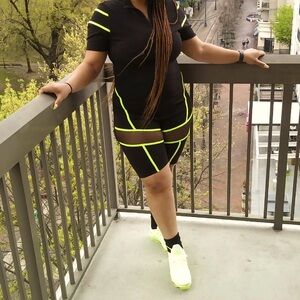 Biker Romper Black/ lime green